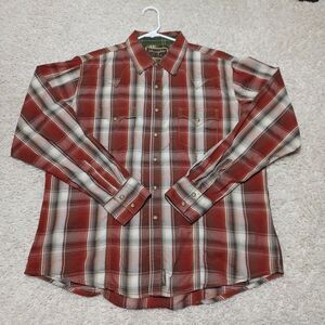 Wrangler Shirt Mens Retro Western XL Extra Large Red Long Sleeve Snap Up